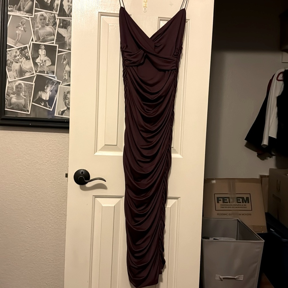 Ankle length bodycon burgundy dress, Brand: oh Polly, size: uk 10 us 6
